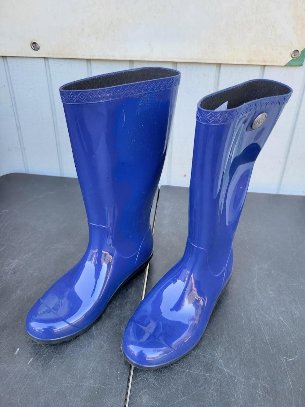 UGG Rain Boots Womens Size 7 Blue Rubber Mid Calf Waterproof Pull On 1012350